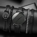 Watch New Men Watch Luxury Bracelet Set Fashion Business Black Leather Quartz Wrist Watches For Men Gift Set Relogio Masculino Qme BRONZE