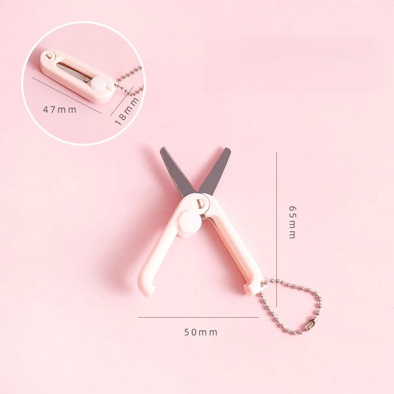 Creative Mini Portable Folding Scissors Morandi Simple Paper-Cutting Art Tool Stationary Scissors Office School Supplies. Qme pink