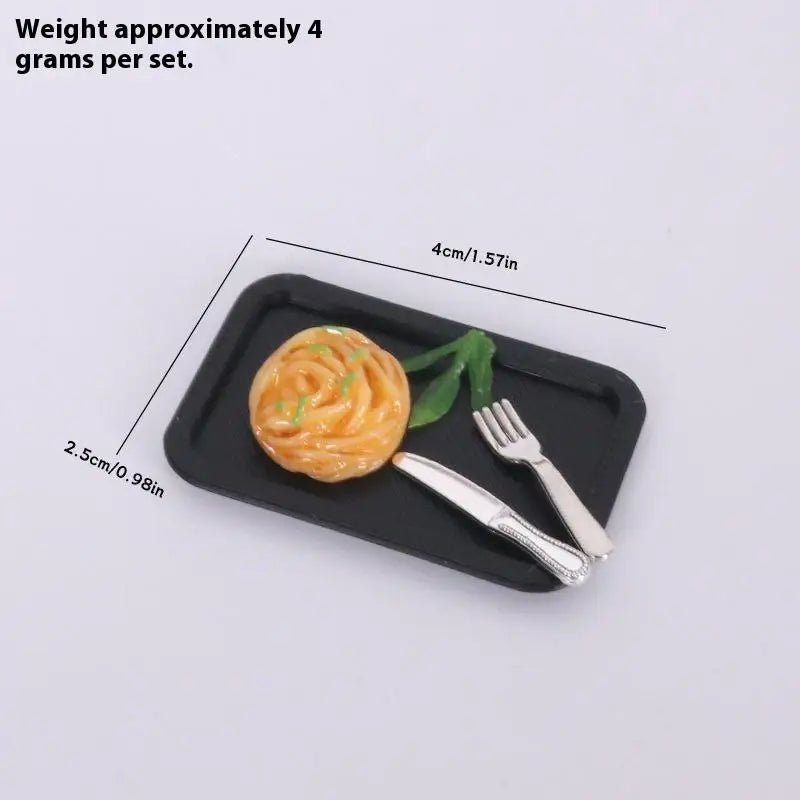 Simulated Steak Pasta Plate Knife Fork Model Dollhouse Kitchen Food Qme A2