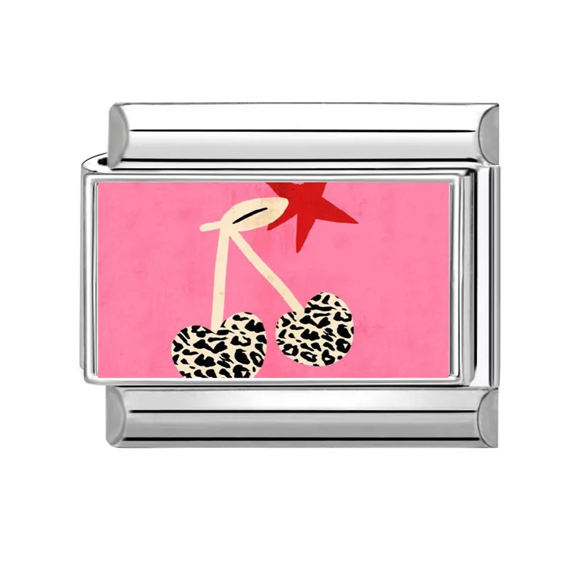 Y2K Pink Design Lovely Rabbits Tulip Flowers Strawberry Italian Charm Links 9mm Bracelets Bangle Stainless Steel DIY Making Gift Qme Style 17