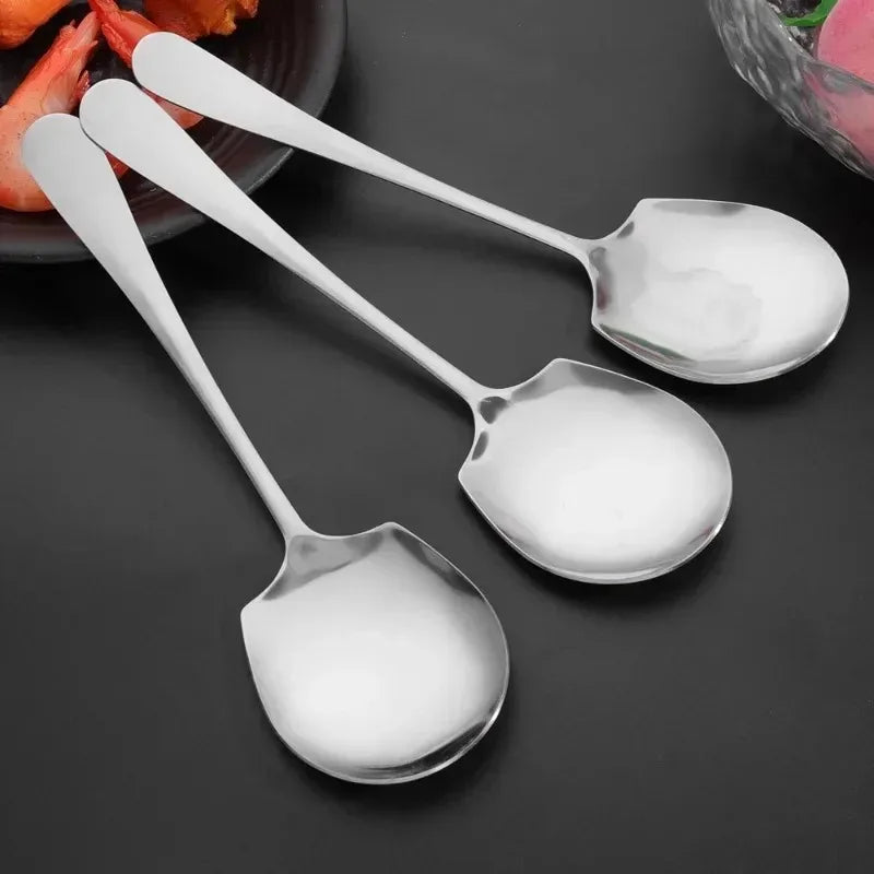 2/1Pcs Stainless Steel Spoon Large Long Handle Spoons Kitchen Cutlery Rice Dumpling Porridge Soup Scoops Restaurant Tableware Qme
