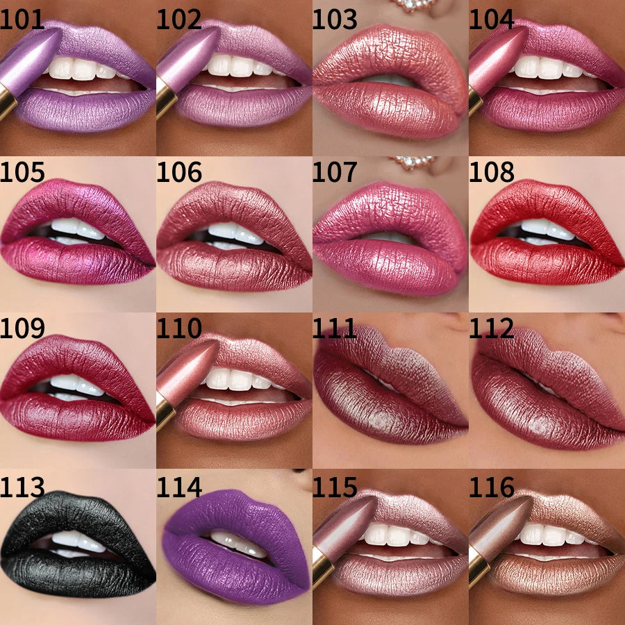 16Colors Bold Intense Glitter Shiny Metallic Lipstick Lip Tint Long Qme