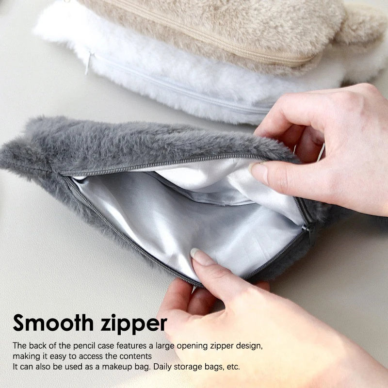 Cute Cartoon Cat Plush Pen Bag Funny Student Animal Pencil Cases Qme