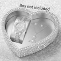 5PCS Luxury Women Roma Dial Quartz Watch Fashion Diamond Ladies Wristwatch Jewelry Set Reloj Mujer Girls Clock (Without Box) Qme 5PCS Silver No Box
