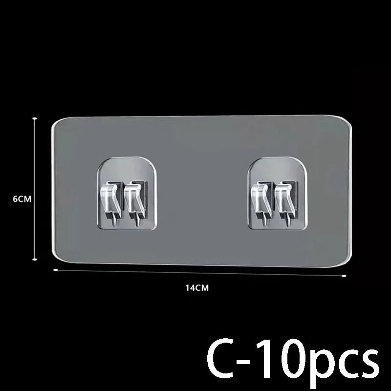 Kitchen and Bathroom Shelf Hooks Transparent and Strong Adhesive Without Perforations Kitchen and Bathroom Accessory Hooks Qme C-10pcs-6X14CM