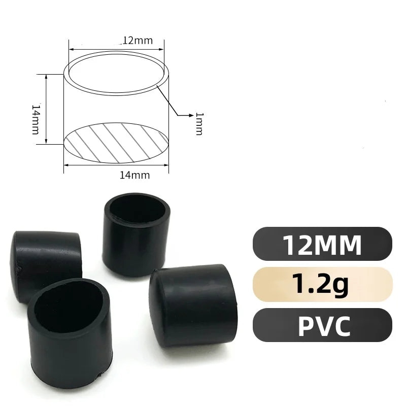 8-32PCS PVC Soft Rubber Round Tube Stainless Steel Cap Anti Slip Wear Resistant Silent Table Chair Floor Protective Rubber Cover Qme 12MM 8PCS