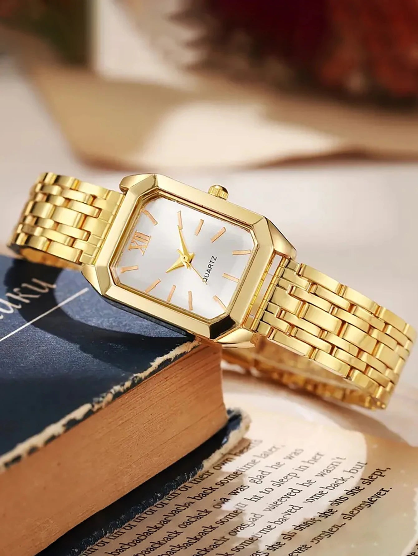 Ladies Quartz Watch Bracelet Set Square Steel Band Minimalist Design Birthday Gift Compact Jewelry Kit without Box Qme