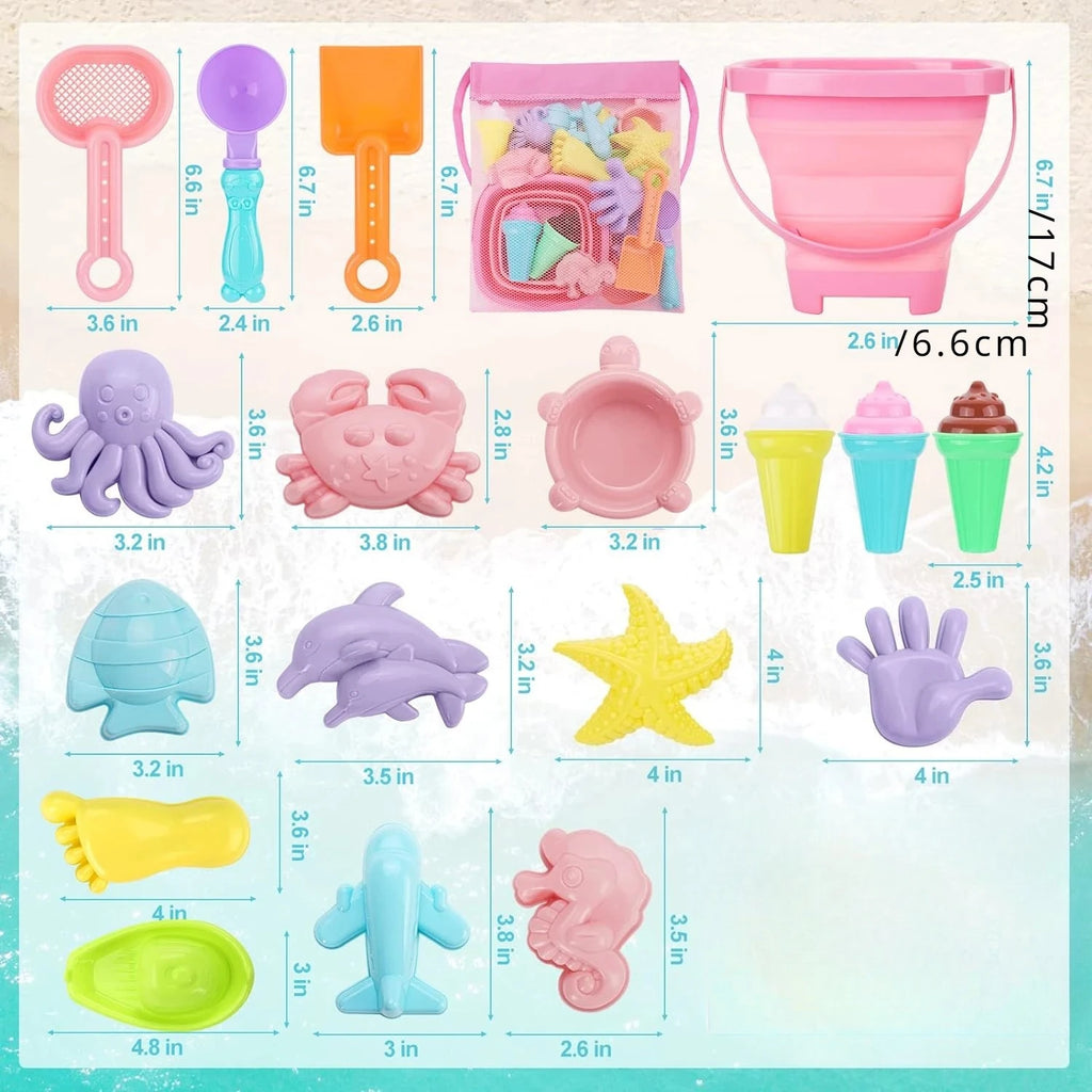 Beach Sand Toys for Kids Beach Toys Set with Ice Cream Cake Sand Molds Mesh Beach Bag Shovel Rake for Toddler Sandbox Outdoor Qme