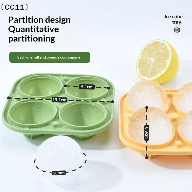 4-Hole Large Silicone Trays Big Round Sphere Ice Shape Cube Mold Tray Qme