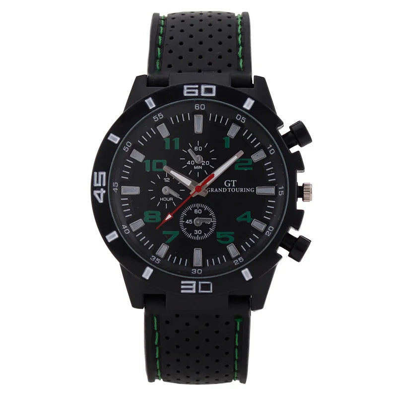 Foreign trade sports three eye silicone strap men's watch men's watch men's watch quartz Qme green