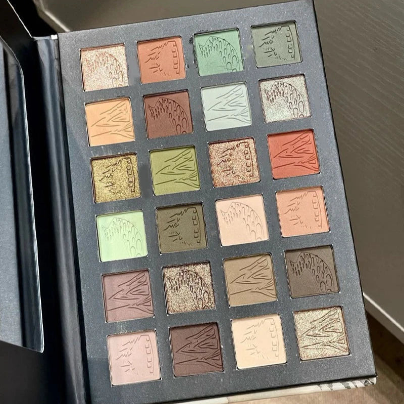 24 Color Eyeshadow Palette, Cold Brown Neutral Glitter Sparkle, Matte Shimmer Finish for Natural Smoky Eye Looks, Lasting Makeup Qme
