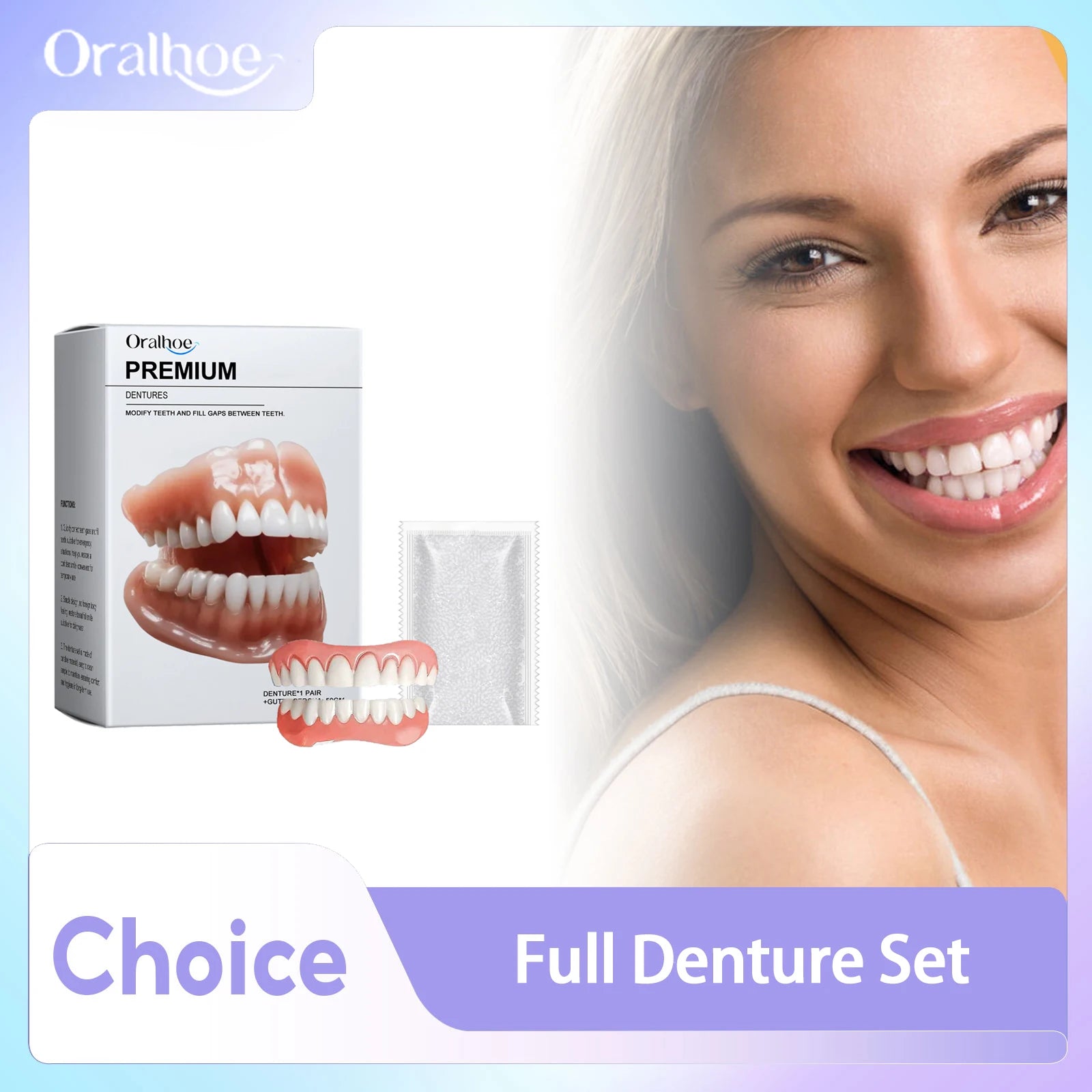 Soft Silicone Dentures to Eat Enhance Chewing Ability Improve Dark Tooth Loss Temporary Orthodontic Braces False Teeth Full Set Qme