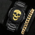 Halloween Skull Men's Quartz Watch Men's Steel Belt Set Qme Gold
