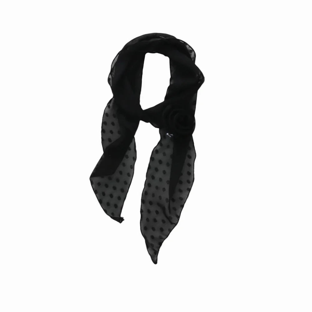 Bow Ties Polka Dots Scarf Thin Cravat Flower Long Silk Scarf Hair Band Narrow Long Ribbon Scarves Qme Black