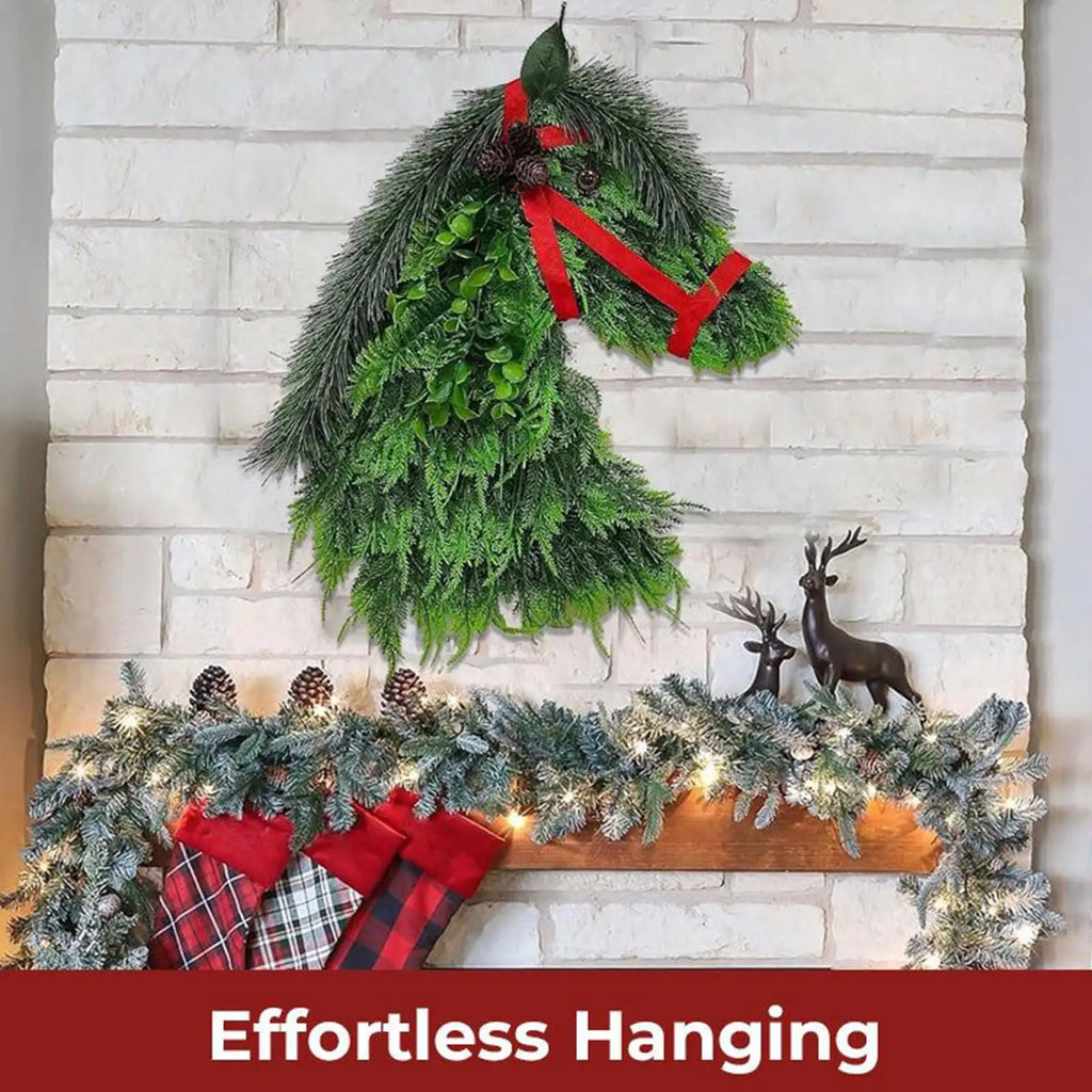 Horsehead Christmas Wreath Horsehead Gate Ring Rural Farmhouse Equestrian Theme Door Decoration 40cmx30cm Qme