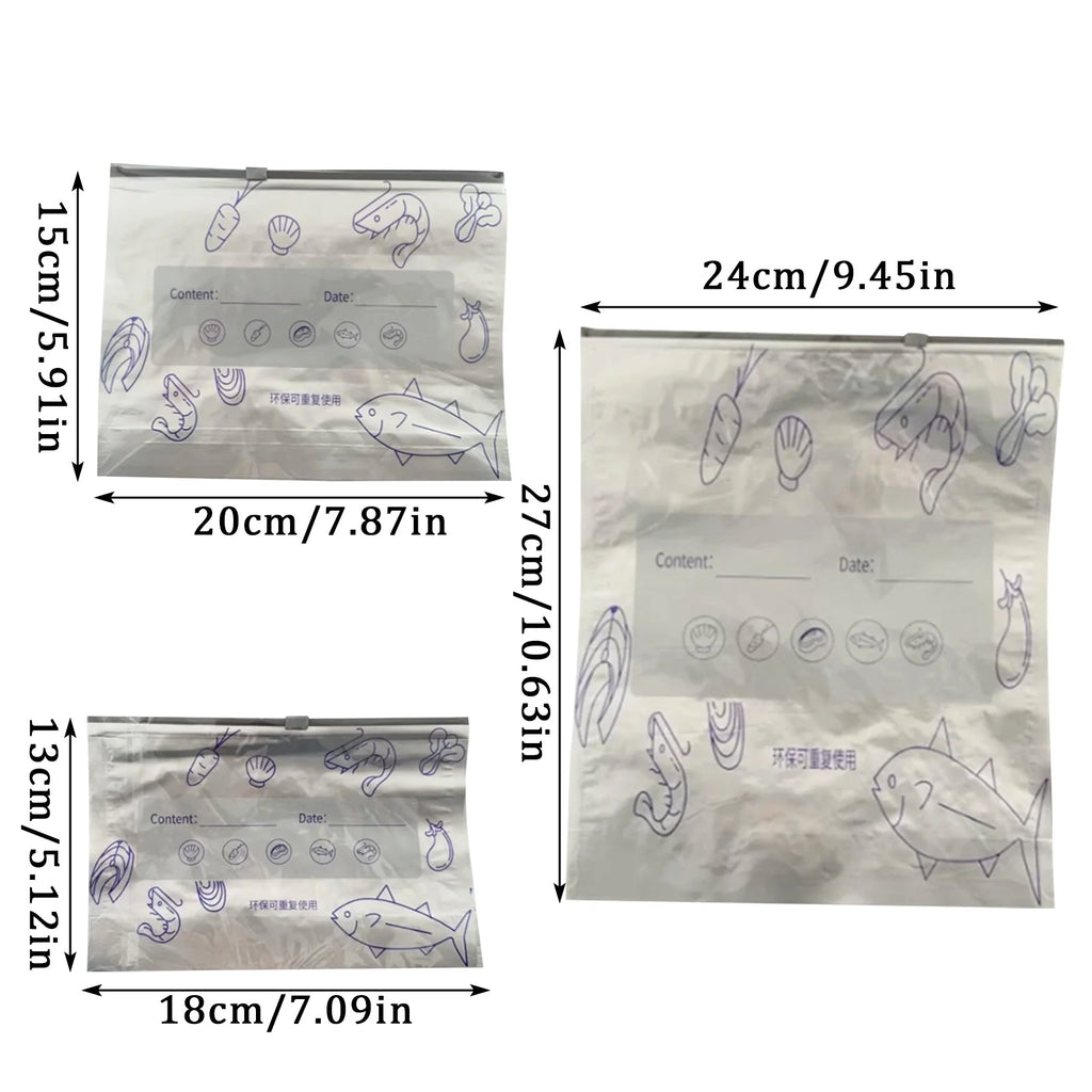 20PCS Reusable Zipper Sealable Storage Bags Leakproof Food Containers for Fruit Vegetable Kitchen Food Storage Organizer Pouches Qme