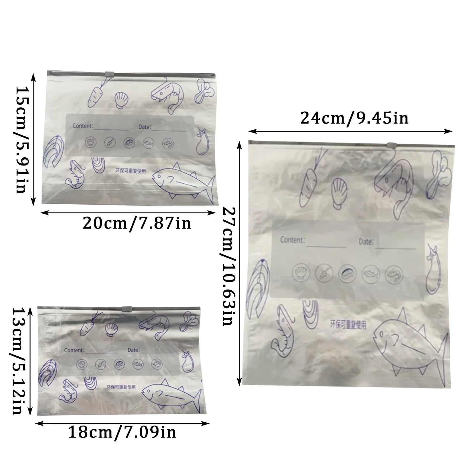 20PCS Reusable Zipper Sealable Storage Bags Leakproof Food Containers for Fruit Vegetable Kitchen Food Storage Organizer Pouches Qme