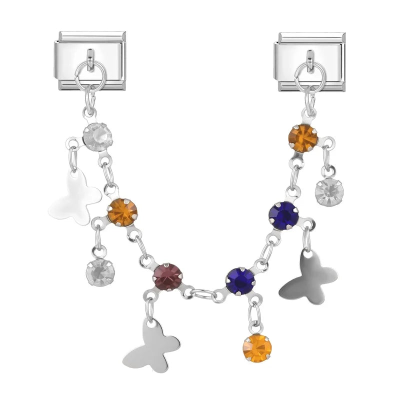 Wholeasle Preety Colored Zircon Tassel Chain Series Italian Charm Link Fit 9mm Stainless Steel Bracelet Women Jewelry DIY Making Qme Style 2