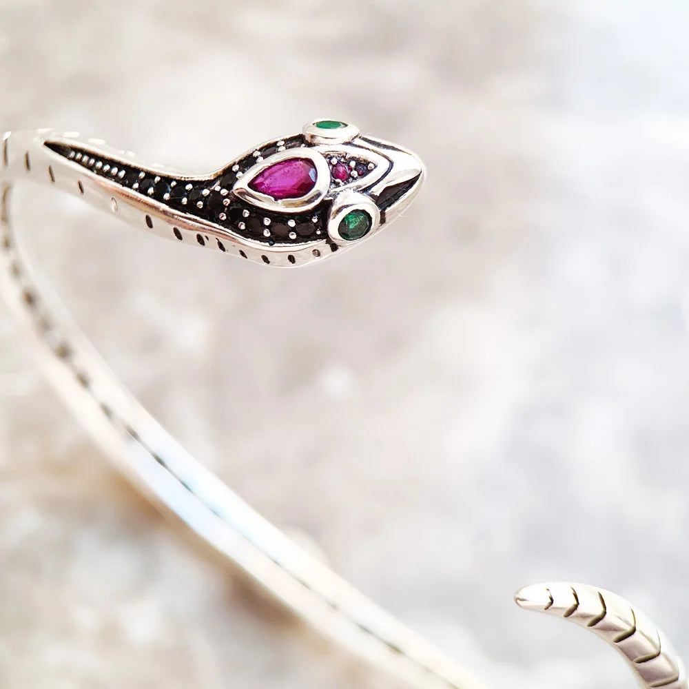 Bangles Snake Europe Style Fine Jewelry For Women Spring Brand New Bohemia Gift In Blackened 925 Sterling Silver Qme