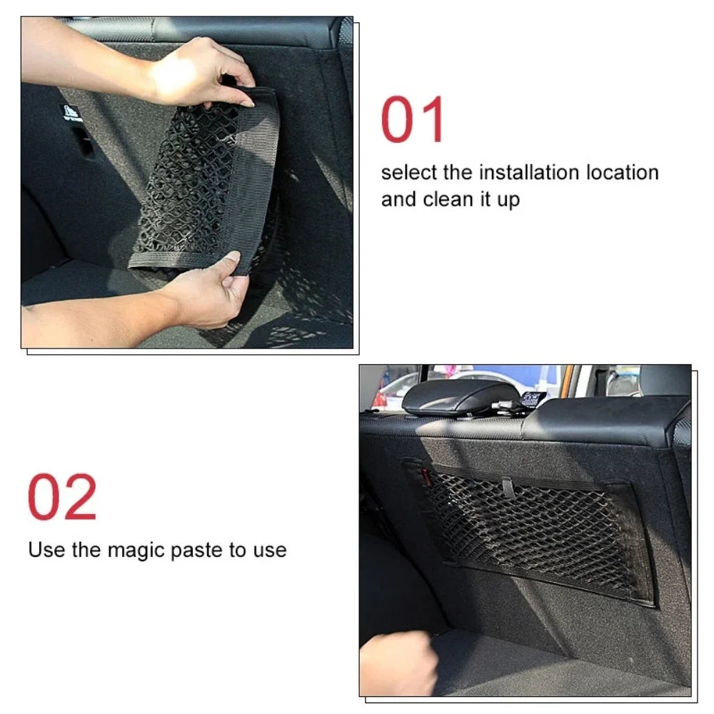 Doublelayered Mesh Bag Back Compartment Storage Universal Car Trunk Organizer Rear For Seat Net With Magic Tape Auto Interior Qme