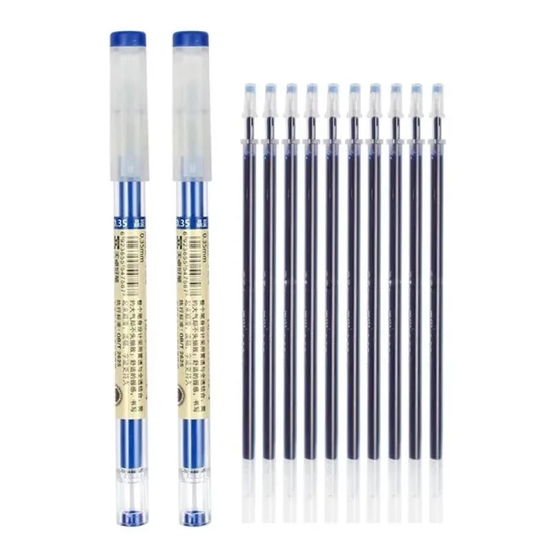 3-12pcs/set Fine Point Pen 0.35mm Black Blue Red Ink Gel Pen Ballpoint Pen School Office Student Writing Stationery Supply Qme 2blue 10 refills