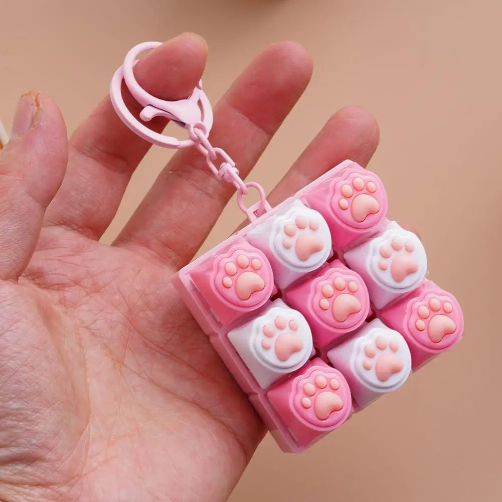 9 Keys Keyboard Key Toy Cat Paws Finger Button Stress Relief Toys Mechanical Keyboard Keycaps Keychain Office Decompression Calm Qme