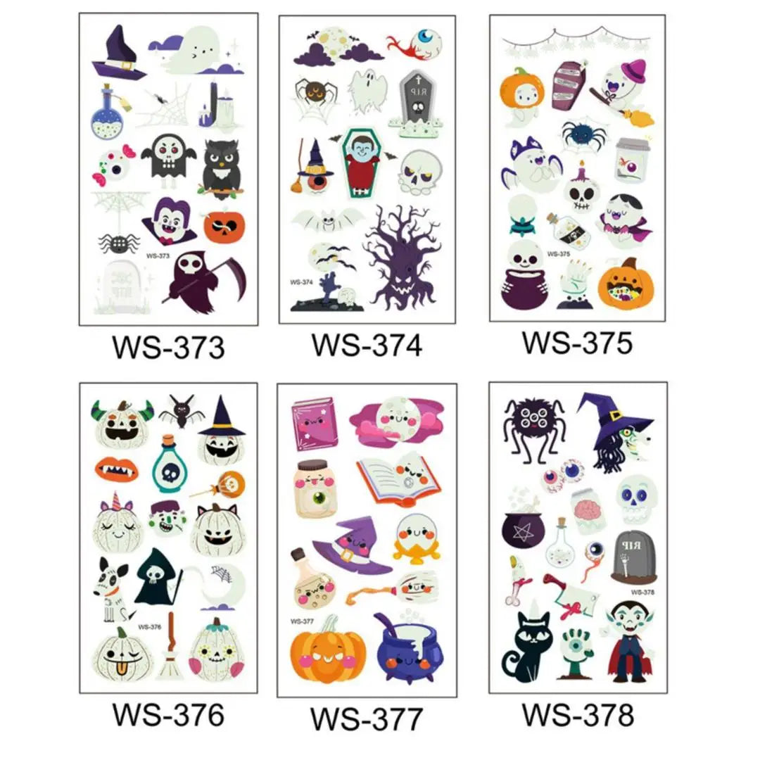 A Halloween Kids Toy Gift 6/8 Sheets Glowing Pumpkin Knife Fake Tattoos, Waterproof Body Stickers for Arm Hand Cosplay Decor Qme 6pcs WS-373WS378