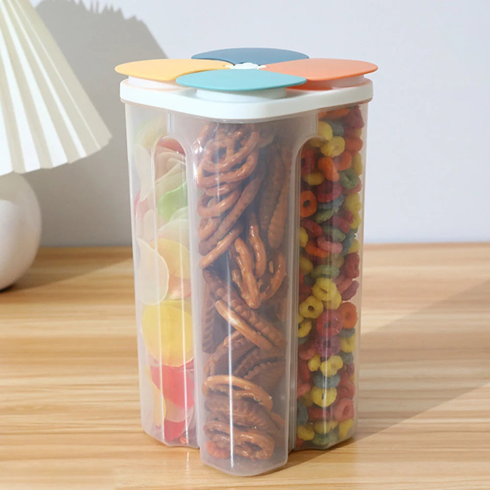 1PC Four Grains And Grains Transparent Storage Crisper Kitchen Supplies Moisture-Proof Sealed Compartmented Open Lid Jar Qme Dark Large
