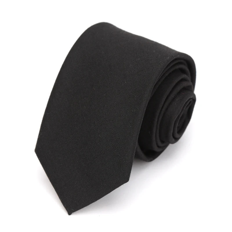 Men's Tie Cotton Black Solid Necktie Narrow Collar Slim Ties Wedding Business Casaual Party Suit Shirt Gift For Men Accessory Qme black