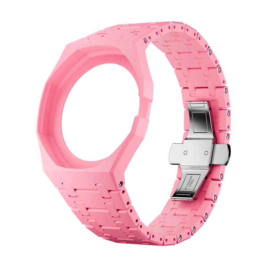 Ceramic Case Mod Kit Compatible with Swatch X AP Royal POP Changer Watch Full Case+Link Bracelet Strap Watch Mod Accessory Qme Rose Red