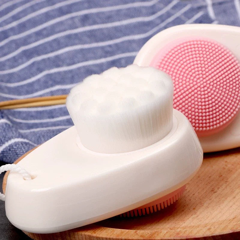 Double Sided Facial Cleansing Brush Soft Nylon Bristles Silicone Head Qme White 1Pc