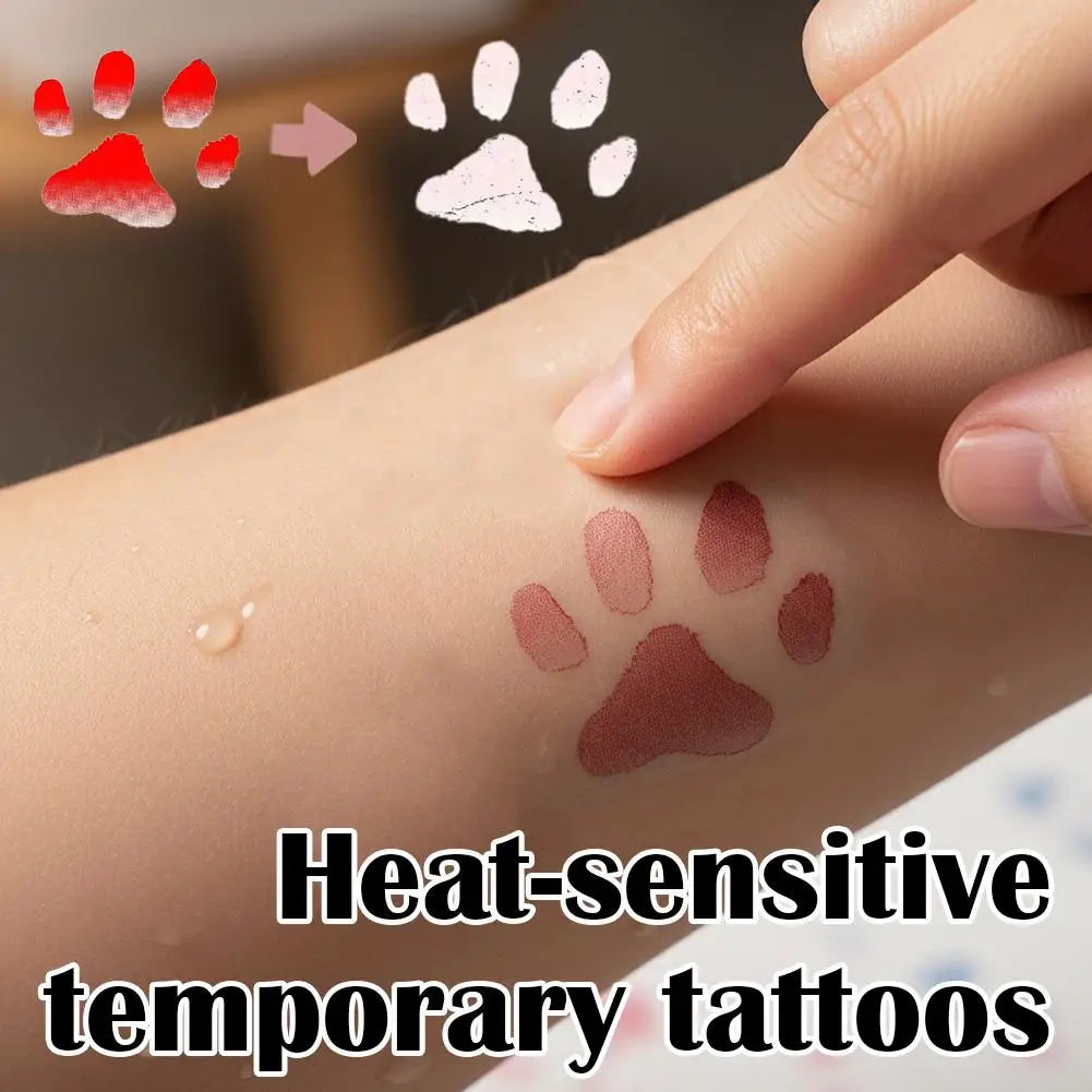 Temporary Tattoos Temperature-sensitive Paw Print Face Cat Stickers Qme