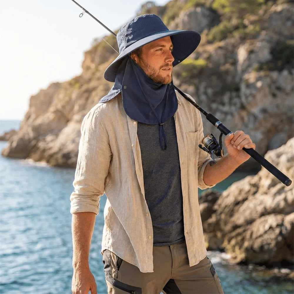 UV Protection Large Brimmed Sun Hat Breathable Face Shield Neck Flap Fisherman Hat Waterproof Polyester Outdoor Bucket Hat Qme