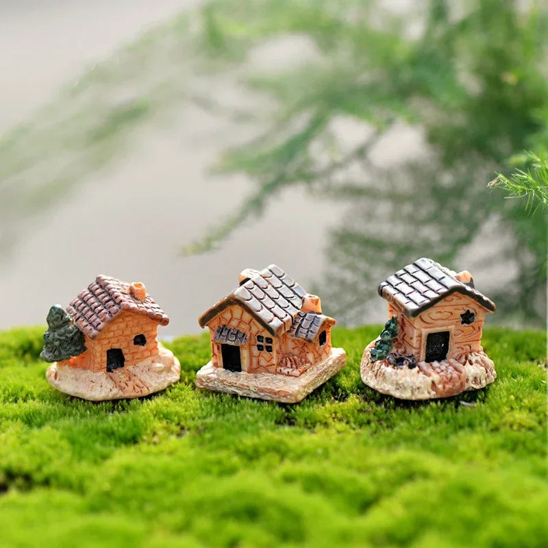 5Pcs/Set Mini Doll House Stone House Resin Decorations for Home and Garden DIY Decorations(Style Random) Qme