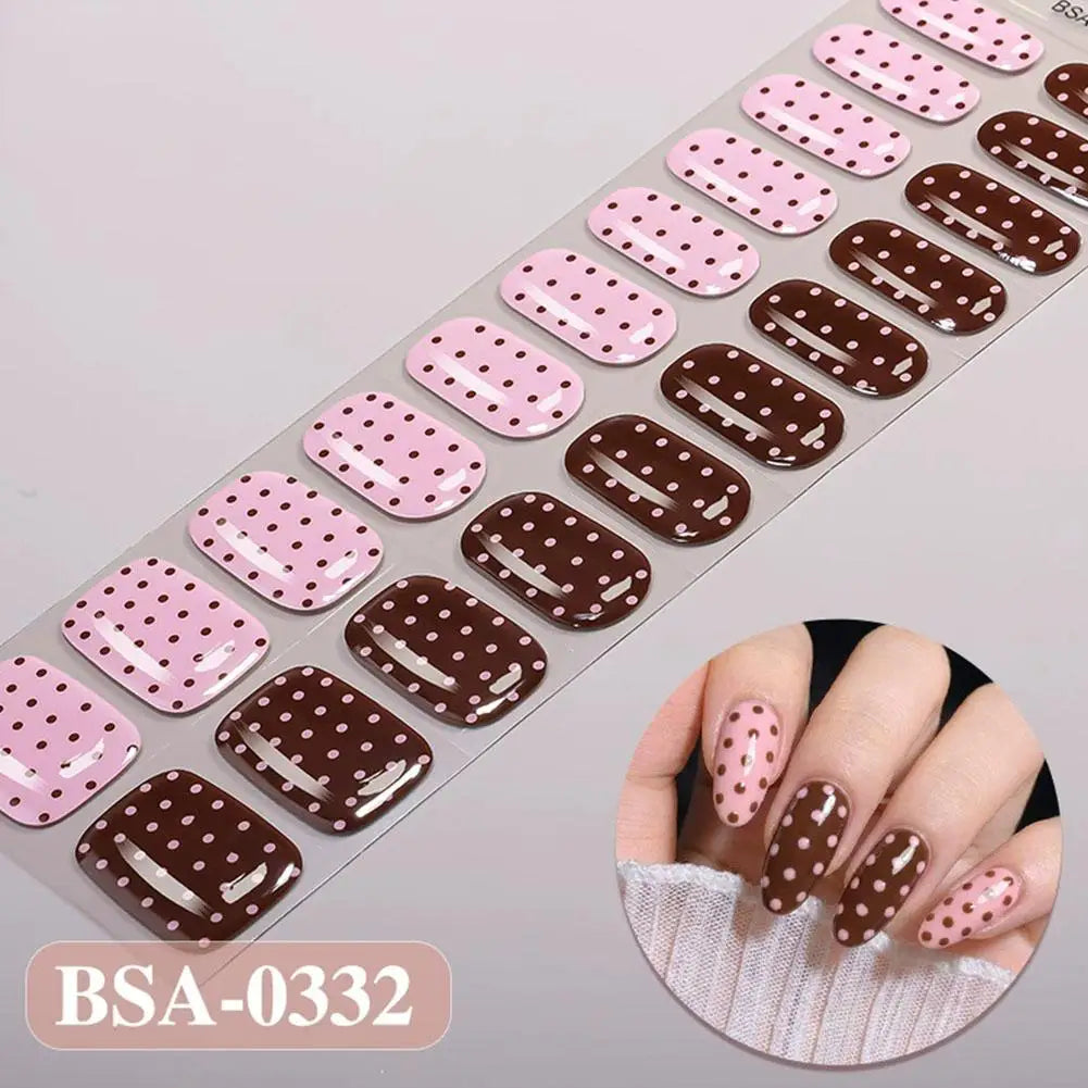 Summer Polka Dot UV-Free Gel Nail Stickers Nail Sticker Full Cover Decal Manicure Patch Dot Pattern Long Lasting Self Adhesive Qme