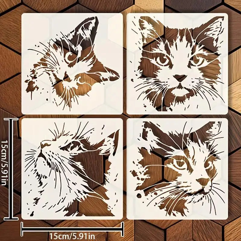 Cat Painting Stencils Reusable Hollow Kitten Pattern Molds Wall Art Qme