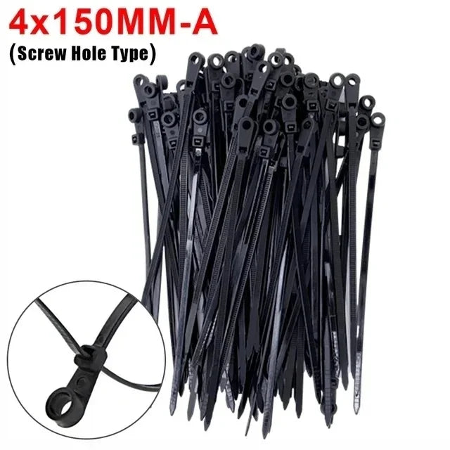 500/100PCS Screw Hole Cable Ties Reusable Fixed Nylon Cable Ties Self-locking Cord Ties Straps Fastening Loop Office Organizer Qme 4x150mm (With Hole) 100 PCS