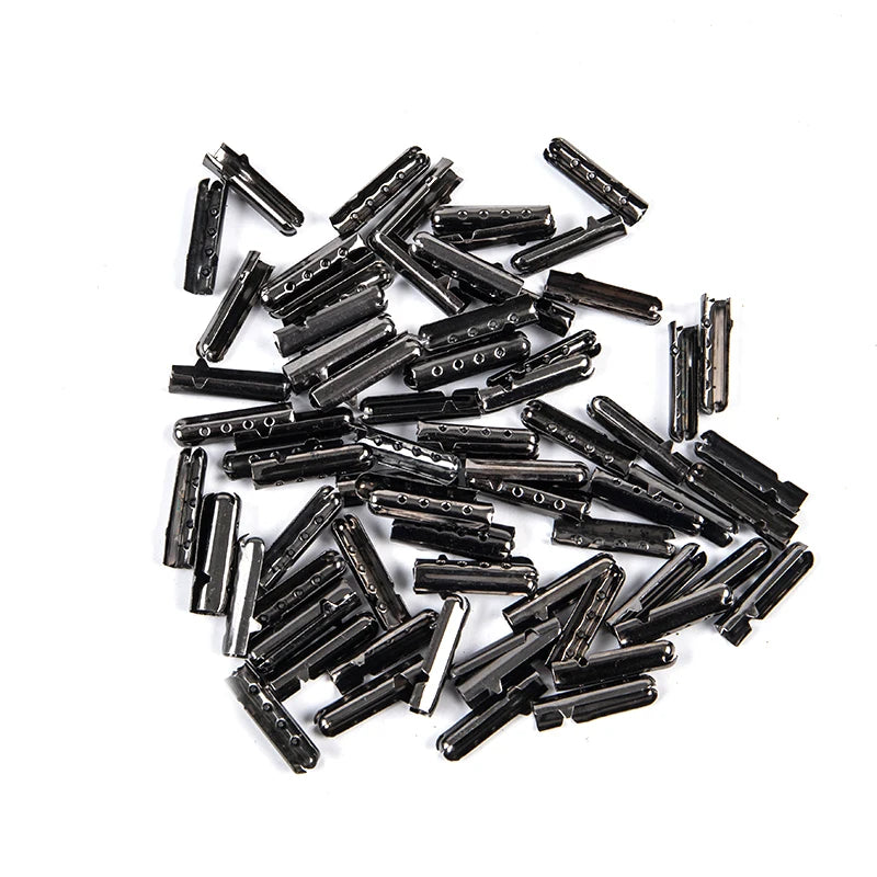 50 Metal Shoelace End Clips DIY Repair Replacement Parts Qme Black
