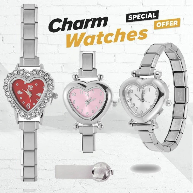 1PC Men Womens Stainless Steel Arabic Numerals Heart Shape Shiny CZ Watch Bracelet Bangle For Party Friend Wife Birthday Jewelry Qme