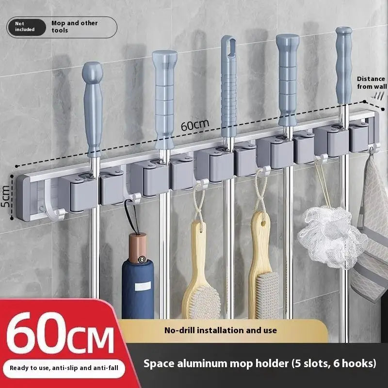 Mop Clip Stand Brush Rack Hanging Pipe Hook Kitchen Storage Bathroom Qme Silver 6hook