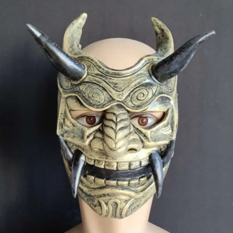Japanese Horror Legend Hannya Resin Latex Mask Cosplay Ghost Demon Samurai Noh Kabuki Red Prajna Halloween Masquerade Party Prop Qme Latex Gold