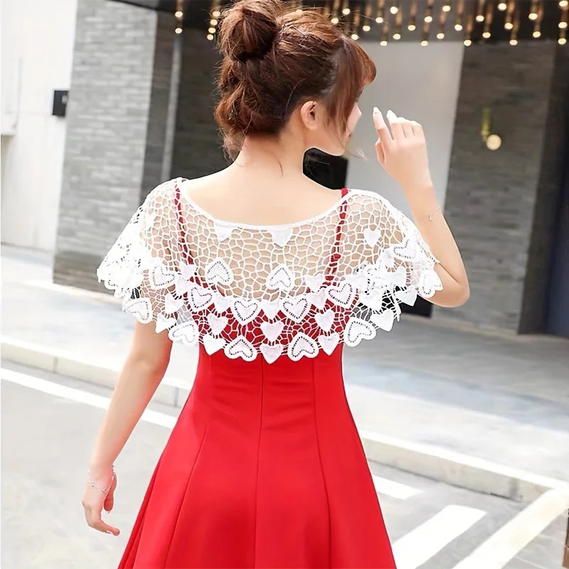 White Lace Butterfly Crochet Shawl, Hollow Out Cropped Capelet, Summer Bridal Cover Up Qme