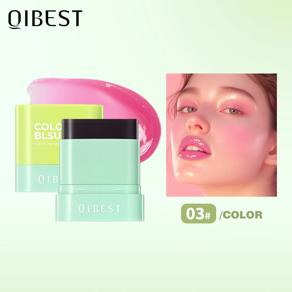 QIBEST 3 Colors Jelly Blush Stick Lip Balm Eyes 3-in-1 Multi-Use Matte Blush Moisturize Brighten Lipstick Watercolor Cosmetics Qme 03