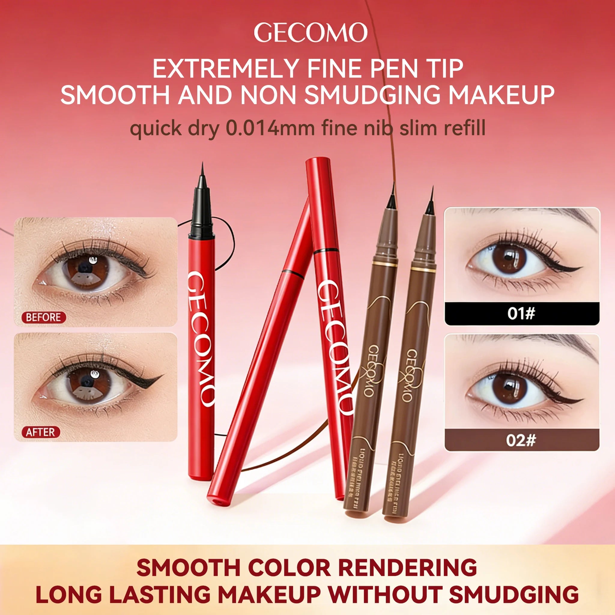 GECOMO Liquid Eyeliner 0.01mm Super Slim Waterproof Quick Dry Long Lasting Color No Smudging Eyeliner Pencil Qme