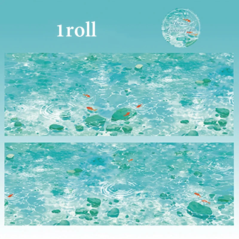 Dreamy Water Wave Base Tape, Summer Ocean Sparkle Long Roll Tape for Junk Journal and Notebook Decoration Qme D