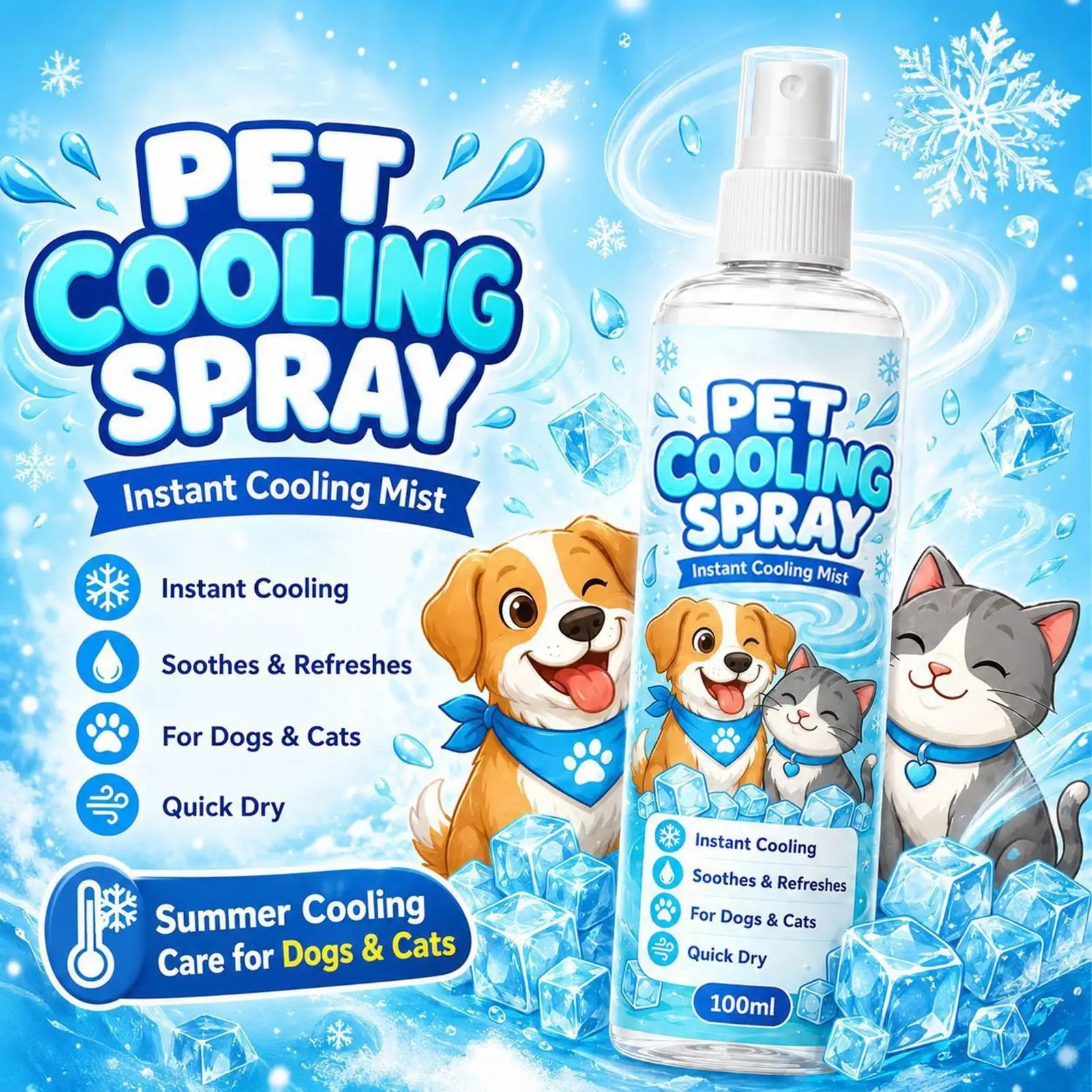 Dog Refreshing Cooling Spray 100ml Instant Gentle Refreshing Mist Hot Weather Cool Down Spray for Walking Playtime Home Daily Qme