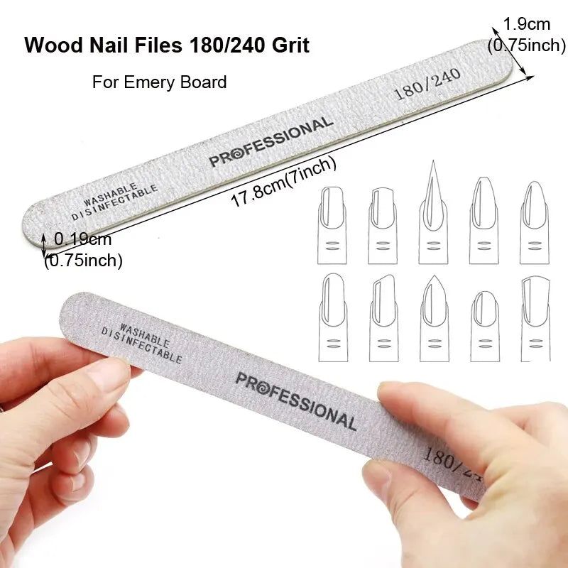 10-100PCS Wooden Nail File Professional Sanding Buffer Files 100/180/240 Double Side For Manicure Pedicure UV Gel Tips Tools Qme