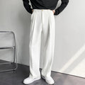 Men's Business Casual Fashion Loose Solid Color Drape Straight Trousers Classic Commuting Simple And Versatile Pocket Long Pants Qme White 38
