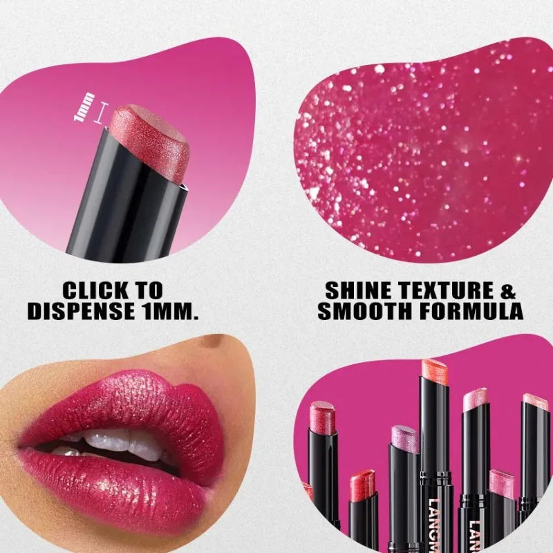 Slanted Tip Lipstick High Shine Pearl Lipstick with Glitter Creamy Texture Hydrating Long Lasting Lip Makeup Cosmetics Lip Stick Qme