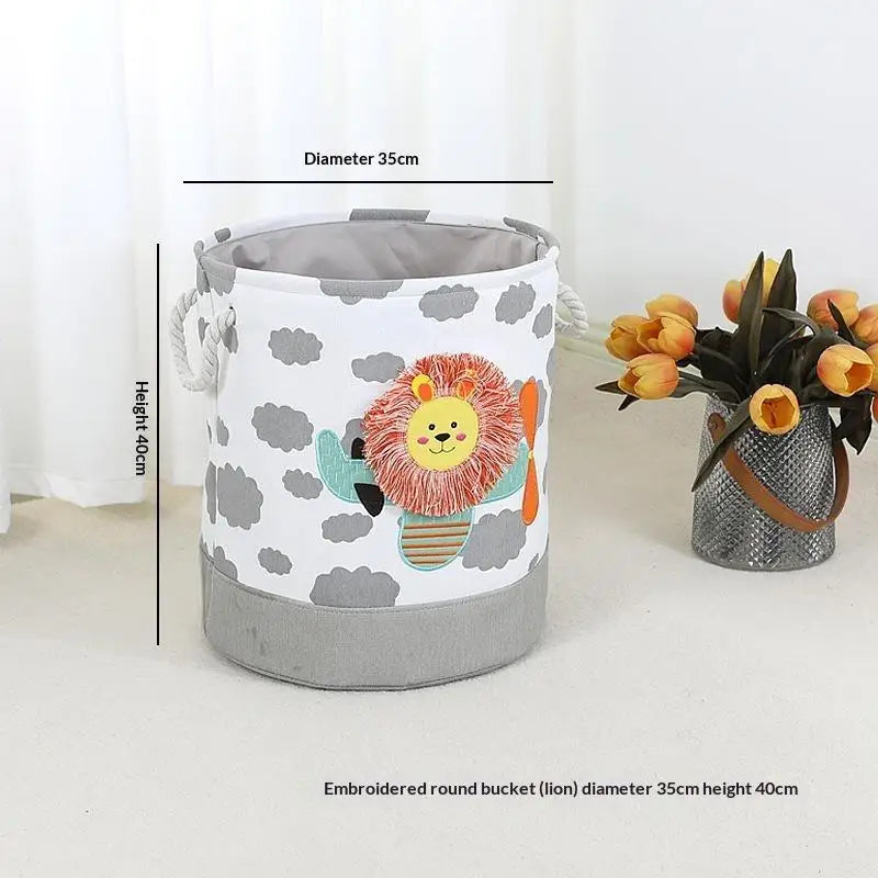Cute Cartoon Embroidered Storage Baskets Large Capacity Stackable Design For Nursery Organizing Toys Clothes Qme A1 one size
